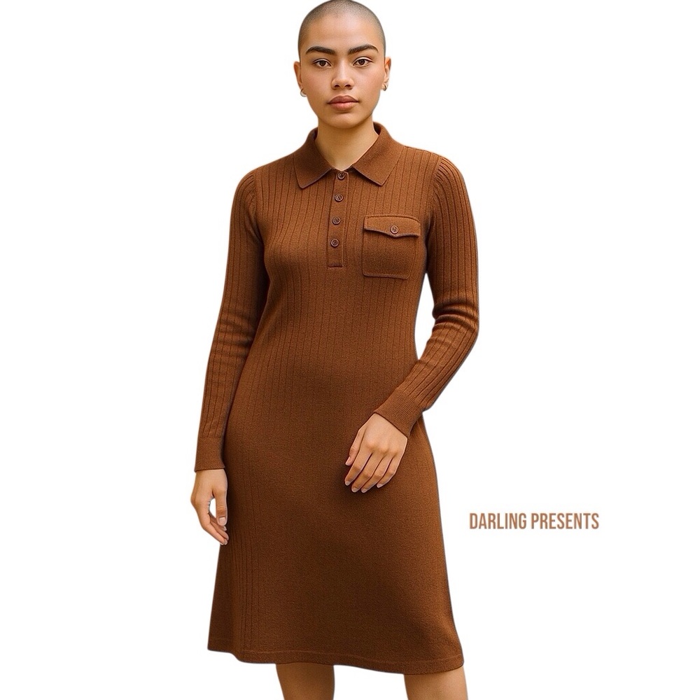 Zara Knit Pocket Front Dress Women Color Brown Size M
